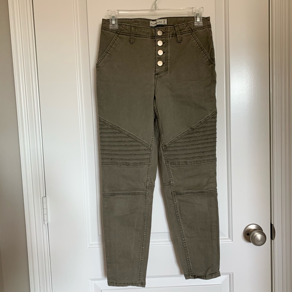Army Green Motorcycle Style Skinny Pants